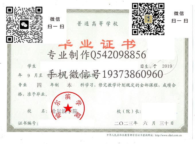 哈尔滨学院毕业证样本2023年全日制本科毕业证图片